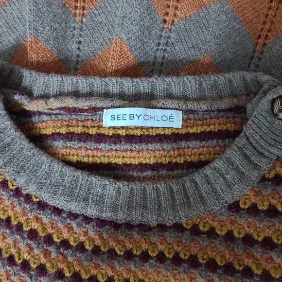 SEE BY CHLOE Brown and Orange Cutout Knitted Wool Sweater Dress Women's Size 2 - Picture 13 of 15